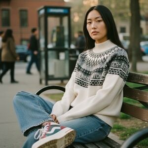 Abercrombie & Fitch Preppy Isle Spell Out  Cream And Black Turtleneck Sweater S